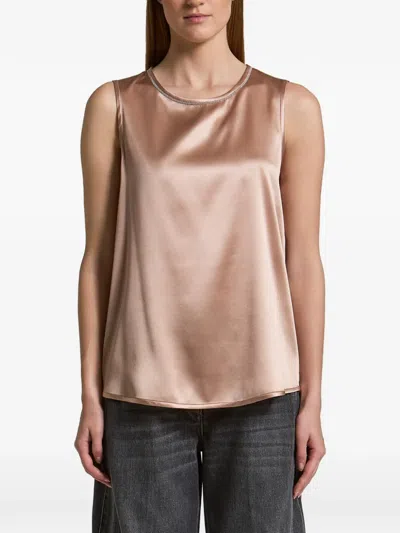 Peserico Beaded-trim Sleeveless Top In Brown