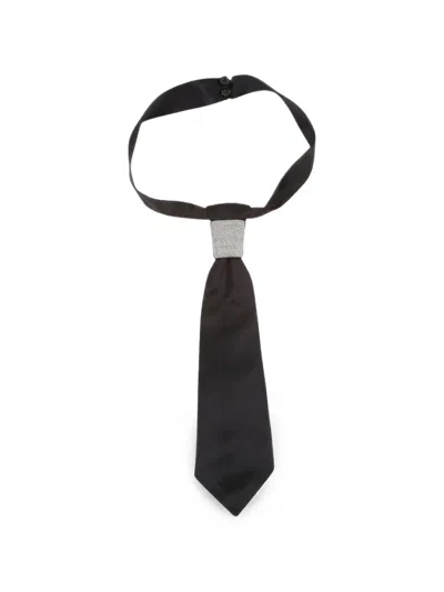 Peserico Bead-embellished Button-fastening Tie In Black
