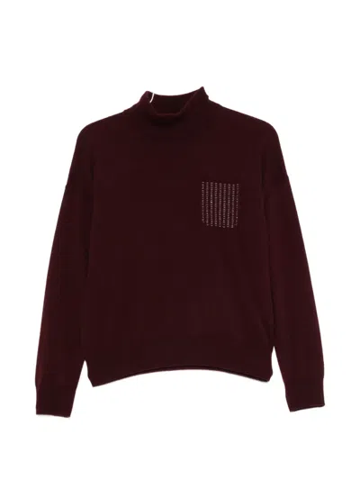 Peserico Bead-embellished High-neck Sweater In Red