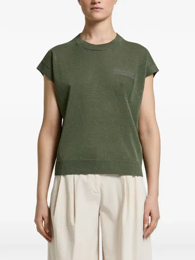 Peserico Bead-embellished Pocket Sweater In Green