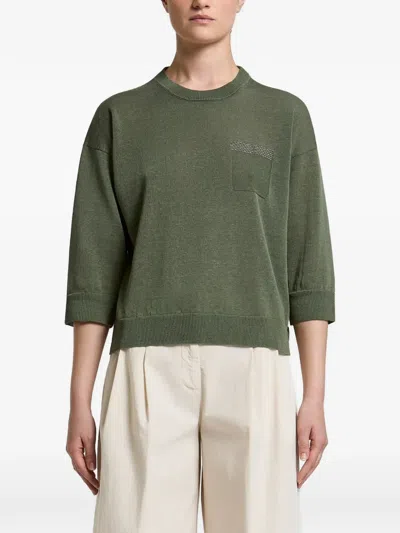 Peserico Bead-embellished Pocket Sweater In Green