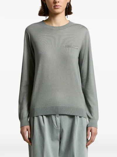 Peserico Bead-embellished Pocket Sweater In Green