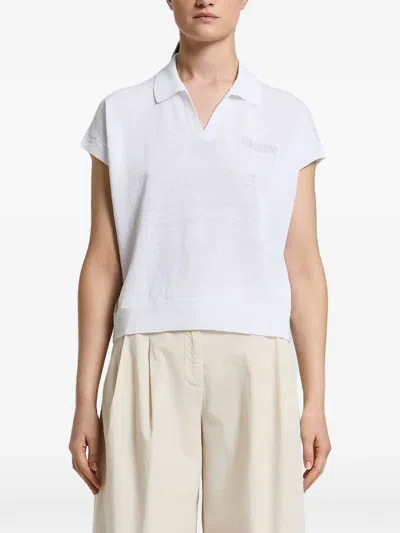 Peserico Bead-embellished Polo-collar Sweater In White