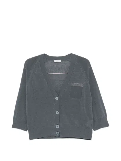 Peserico Bead-embellished Raglan-sleeve Cardigan In Gray