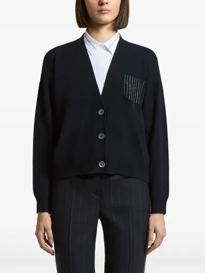 Peserico Bead-embellished V-neck Cardigan In Black
