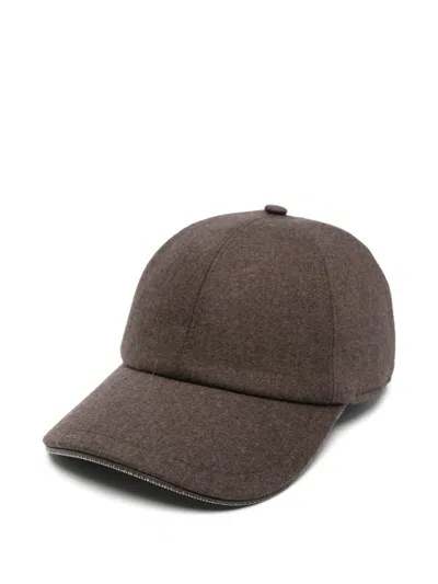 Peserico Bead-trim Virgin Wool Baseball Cap In Brown