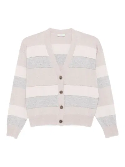 Peserico Beige Button-down Sweater With V-neckline In Multi
