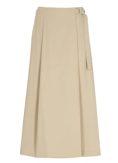 Peserico Beige Cotton Midi Skirt With Flared Hem And Buckle Detail In Brown