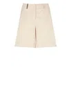 Peserico High Waist Cotton Shorts With Leather Detail In Neutral
