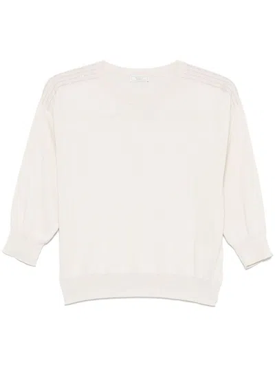 PESERICO BEIGE COTTON SWEATER WITH  THREE-QUARTER LENGTH SLEEVES