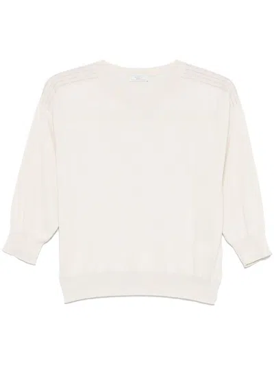 PESERICO PESERICO BEIGE COTTON SWEATER WITH  THREE-QUARTER LENGTH SLEEVES