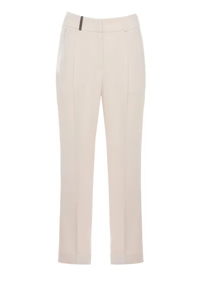 Peserico Beige Embellished Straight-leg Pants In White