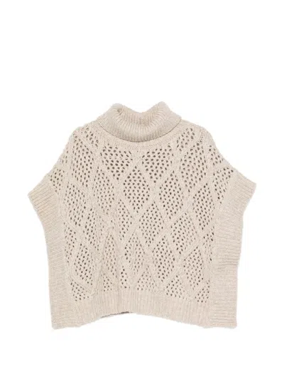 Peserico Beige High Neck Open Knit Sweater In Neutral