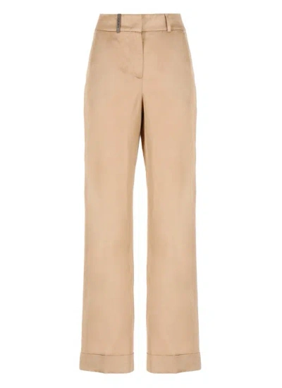 PESERICO BEIGE LINEN AND COTTON BLEND PALAZZO TROUSERS