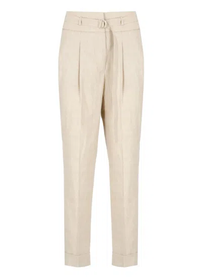 Peserico Beige Linen And Wool Pants In Neutral