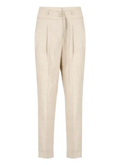 PESERICO BEIGE LINEN AND WOOL PANTS