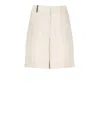 Peserico High Waist Cotton Shorts With Leather Detail In Neutral