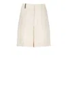 Peserico High Waist Cotton Shorts With Leather Detail In Neutral
