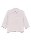 Peserico Beige Linen Shirt With Classic Collar In Purple