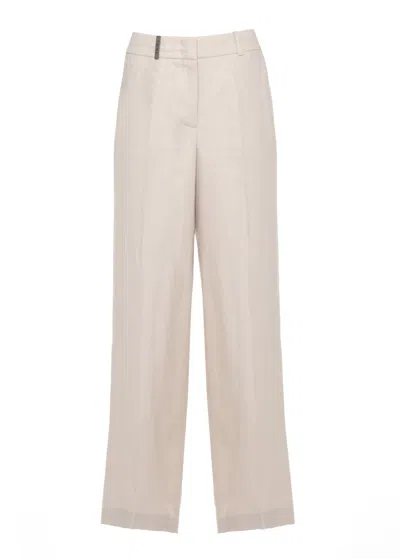 Peserico Tailored Virgin Wool Stretch Trousers With Front Pleats In Neutral