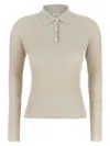 Peserico Collared Ribbed Polo Shirt With Long Sleeves In White