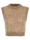 Peserico Lurex Tricot Vest Gilet Beige In Neutral