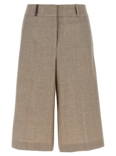 PESERICO BEIGE MICRO HOUNDSTOOTH LONG BERMUDA SHORTS