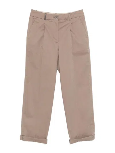 Peserico Beige Pants With Pleats And Cuffs In Brown