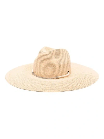 Peserico Beaded-trim Raffia Sun Hat In Neutrals