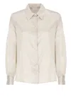 Peserico Long Sleeve Collared Silk Shirt In Neutrals