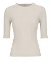 Peserico Ribbed Knit T-shirt In Neutrals