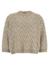 Peserico Zigzag Cropped Crew Neck Sweater With Dropped Shoulders In Brown