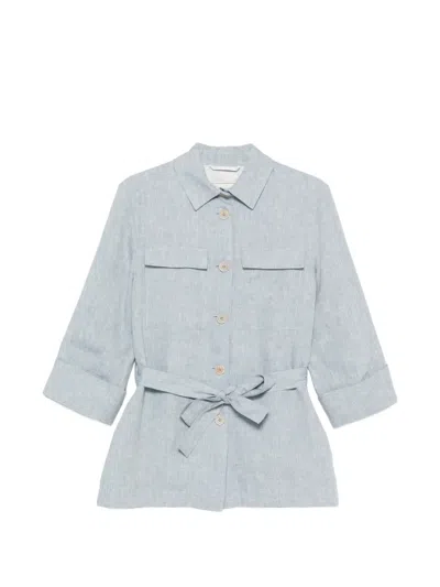 Peserico Belted Button-up Overshirt In Blue
