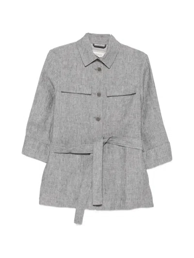 Peserico Belted Chest-pocket Jacket In Gray