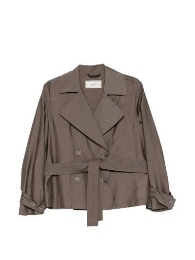 Peserico Belted Double-breasted Jacket In Gray