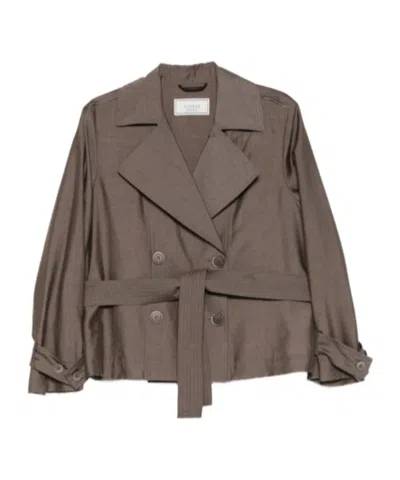 Peserico Belted Double-breasted Jacket In Brown