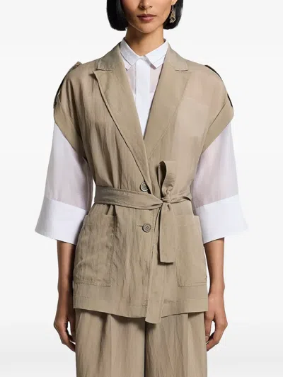Peserico Belted Gilet In Brown