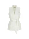 Peserico Linen Waistcoat Sleeveless Belted Notch Lapel In White