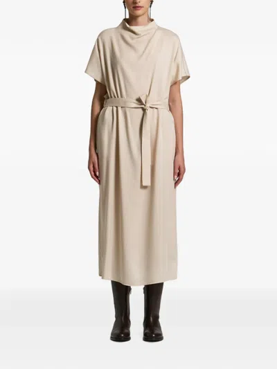 Peserico Belted High-neck Midi Dress In Neutral