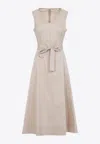 Peserico Sleeveless Maxi Dress With Fitted Bodice In Beige