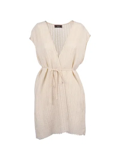 Peserico Belted Open-knit Cardi-coat In Neutral