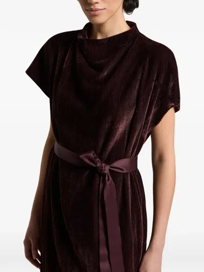 Peserico Belted Ribbed-velvet Midi Dress In Burgundy