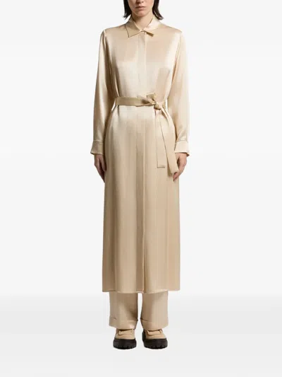 Peserico Belted Satin-finish Shirt Maxi Dress In Neutral