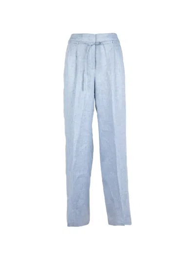 Peserico Belted Straight-leg Trousers In Blue