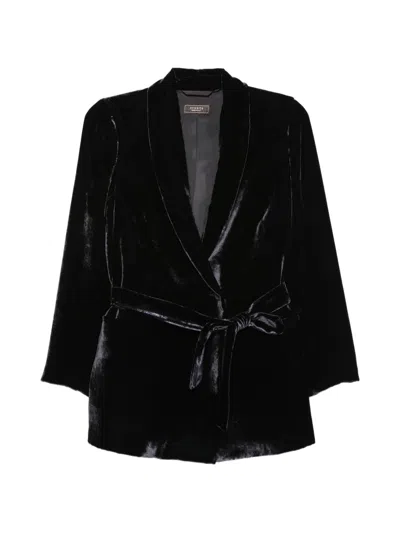 Peserico Belted Velvet Blazer In Black