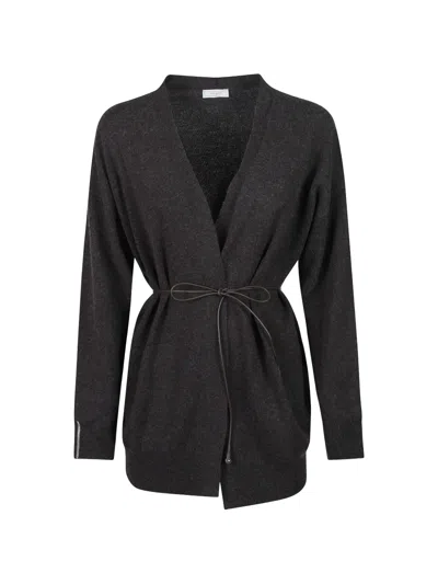 Peserico Long-sleeved Belted Cardigan In Gray