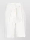 Peserico Belted Waist Linen Bermuda Shorts In Neutral