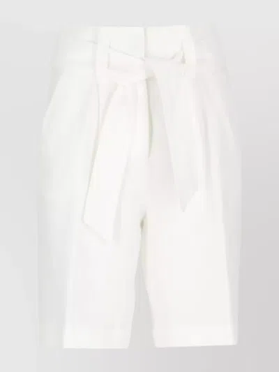 Peserico Belted Waist Linen Bermuda Shorts In Neutral