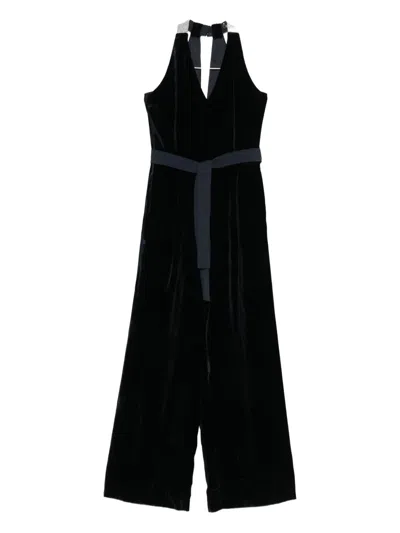 Peserico Belted Wide-leg Velvet Jumpsuit In Black