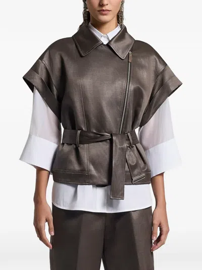 Peserico Belted Zip-up Jacket In Brown